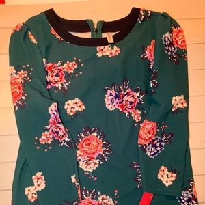 Dark green floral cocktail dress